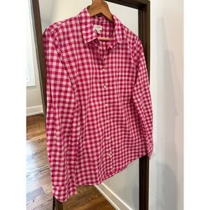 J Crew Pink White Gingham Button Down Shirt Long Sleeve Preppy Women Size Medium